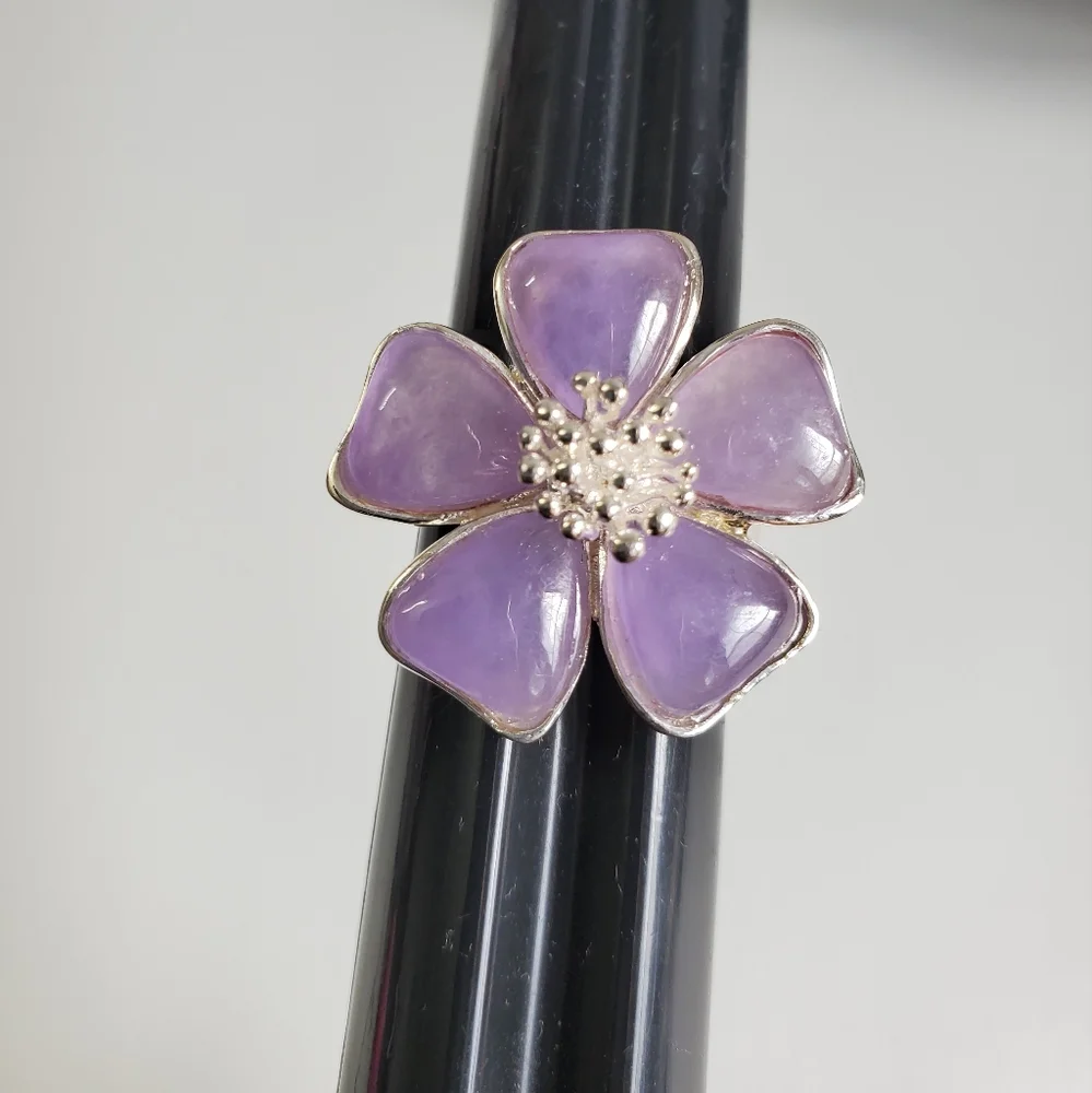 Sterling Silver 925 Jade FLOWER Ring